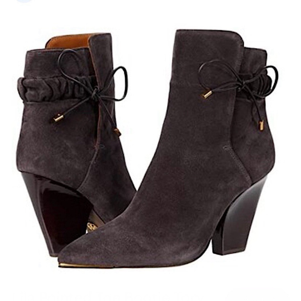 Tory Burch New Lila Ankle Boots Size 8.5 Brown Leather Suede 90s Scrunch - Picture 3 of 16